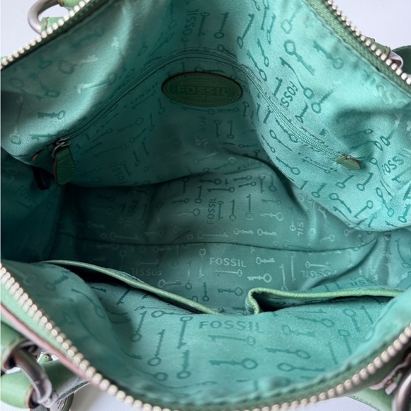 Fossil Maddox Green Leather Satchel Bag Rare - Picture 14 of 16